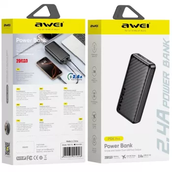 AWEI P6K Pro Batterie externe 20000 mAh 2xUSB-A/USB-C noire