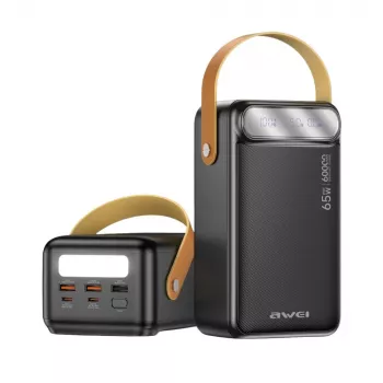 AWEI PA-82 Power Bank 60000mAh 65W PD 2xUSB-A/USB-C Noir