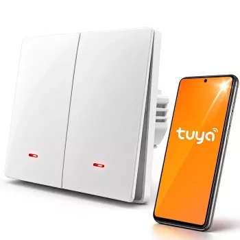 Interrupteur de lumière connecté QOLTEC WiFi 2 voies minuterie Tuya blanc