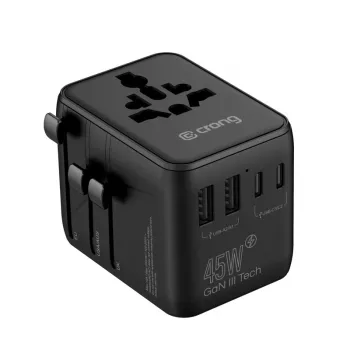 Crong One World Adaptateur de voyage GaN 45W UK/EU/US/AU noir