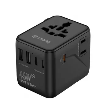 Crong One World Adaptateur de voyage GaN 45W UK/EU/US/AU noir
