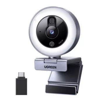 Webcam UGREEN CM910, 2K, 30 FPS, lumière LED, microphone intégré