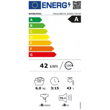 Whirlpool TW621DBFCPL Lave-linge frontal pose libre, 6 kg, 1200 tr/min, blanc