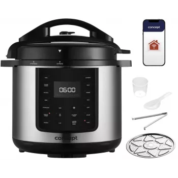 Multicuiseur CONCEPT CK8001, 5 L, 900 W, 10 programmes, LED, cuve céramique antiadhésive, départ différé, maintien au chaud, noir/argent