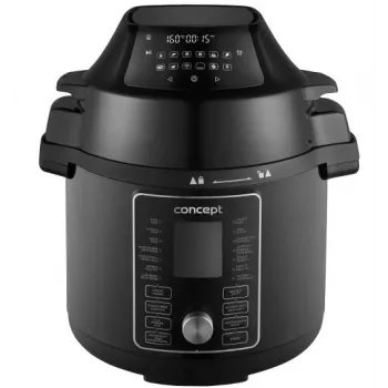 Multicuiseur CONCEPT CK8000 avec fonction friteuse à air, cuve 6 L, panier 3,5 L, 1500 W, 10 programmes, noir/argent