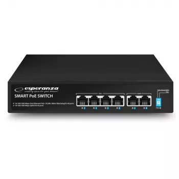 Switch Gigabit PoE+ 6 ports ESPERANZA 65W GOLIATH (4 ports PoE+, 2 uplinks, 12 Gbps, métal sans ventilateur)