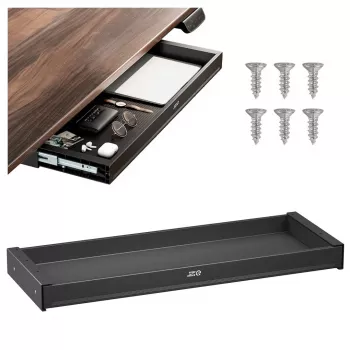 Tiroir plat sous bureau ERGO OFFICE ER-302 B – bac coulissant en acier, noir
