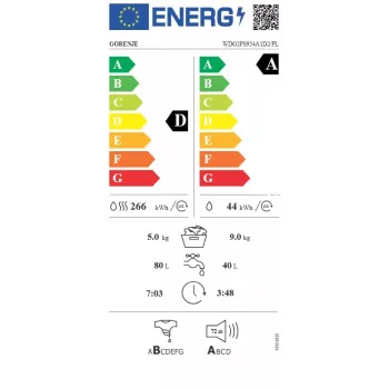 Gorenje WDG2PS954A1D2/PL lave-linge séchant, 9 kg lavage / 6 kg séchage, 1400 tr/min, classe énergétique A, blanc