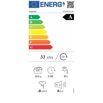 Lave-linge frontal pose libre Gorenje WG2P84A32/PL, 8 kg, 1400 tr/min, classe énergétique A, blanc