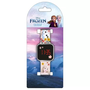 Montre numérique PULIO LED Diakakis - montre enfant Frozen avec affichage LED rouge, bracelet en silicone bleu/violet, thème officiel Disney Frozen