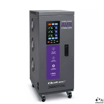 Stabilisateur de tension triphasé Qoltec AVR MULTIPROTECTION 10kVA ±3% servomoteur 3F LCD Expert Line