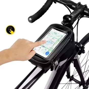 Étui porte-téléphone vélo WILDMAN Bike Holder Case M E2 1L noir - sacoche de guidon pour smartphone, résistante aux éclaboussures, compatible écran tactile, rangement 1 L