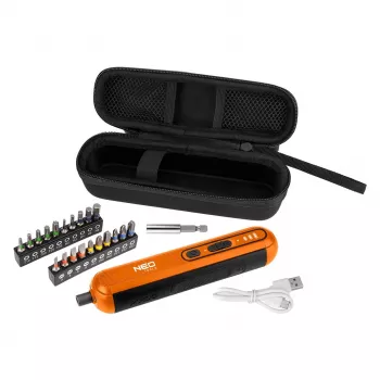 NEO TOOLS 04-199 Tournevis sans fil 4V Li-Ion USB-C avec 6 embouts et lumière LED