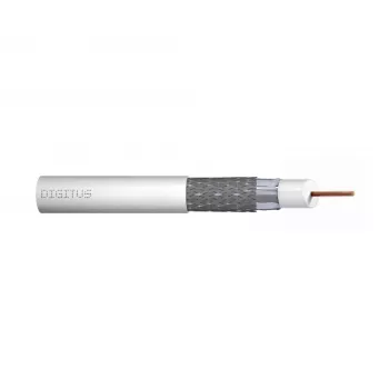 Câble coaxial RG-6 DIGITUS, cuivre 1,05 mm, 75 Ohm, double blindage (2x feuille + tresse 77 %), Eca, gaine PVC, 305 m, blanc