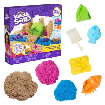 Kinetic Sand Beach Adventure ensemble – 907g de sable en 3 couleurs avec moules, outil et bac de jeu