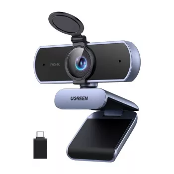 UGREEN FineCam Lite Webcam 4K UHD avec réseau de 4 microphones, obturateur de confidentialité, champ de vision réglable, cadrage automatique, HDR, USB-C, gris