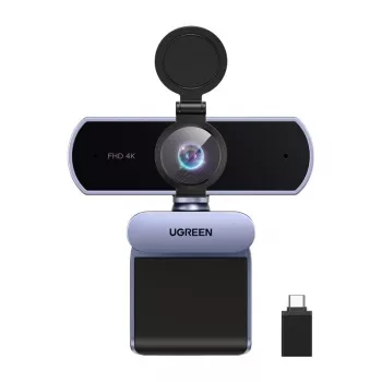 UGREEN FineCam Lite Webcam 4K UHD avec réseau de 4 microphones, obturateur de confidentialité, champ de vision réglable, cadrage automatique, HDR, USB-C, gris