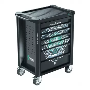 Chariot d'atelier Wera 9700 Tool Rebel 1, 7 tiroirs, plateau de travail en acier inoxydable, vert/noir