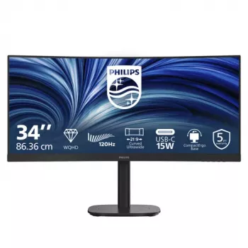 Philips 34B2N3500C Moniteur VA incurvé 34 pouces, 3440x1440 WQHD, 120Hz, HDR10, 2x HDMI, DisplayPort, hub USB, haut-parleurs, noir
