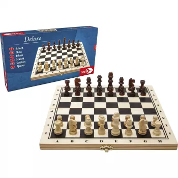 Jeu d'échecs en bois Deluxe SIMBA-DICKIE - cassette d'échecs pliante avec pièces Staunton lestées