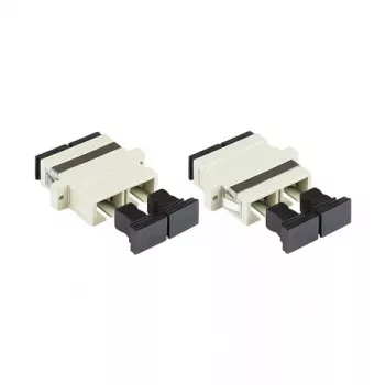 GoodConnections Adaptateur fibre optique SC/UPC duplex, OM2 multimode, manchon céramique, boîtier plastique, avec bride, gris (LW-K207)