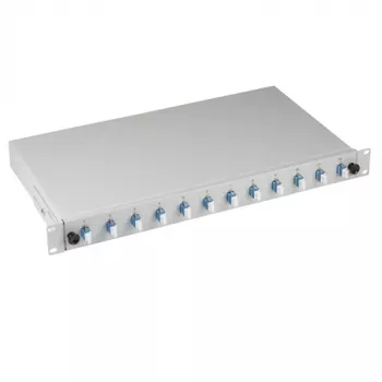 EFB Elektronik B71921L12 Boîtier d'épissure LC OS2 monomode 12 pigtails / 6 coupleurs, bleu/gris, métal, 483 mm