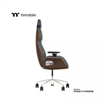 Chaise de jeu Thermaltake ARGENT E700 Mocha Mousse & Slate Gray en cuir véritable