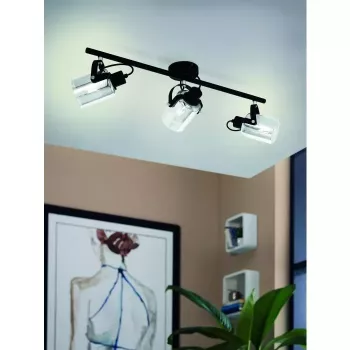 Projecteur de plafond et mural 3 lumières E27 BERREGAS, noir/chrome, 220-240 V, IP20, intérieur