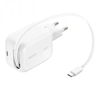 Belkin UltraCharge chargeur USB-C double GaN rétractable 45W blanc
