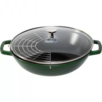 Wok STAUB 30 cm avec couvercle en fonte vert basilic