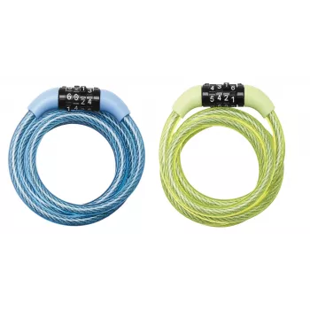 Master Lock 8143EURDPROCOL antivol à câble en spirale avec code préréglé - longueur 1,2 m, diamètre 8 mm, couleurs assorties (bleu/vert)