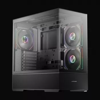 LC-Power Gaming Midi Tower ATX 812B Onyx Vision avec verre trempé et 4 ventilateurs aRGB, noir