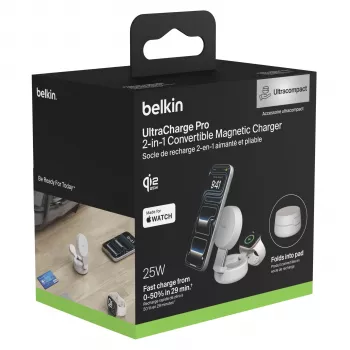 Belkin UltraCharge 25 W Qi2 chargeur sans fil magnétique 2 en 1 sable