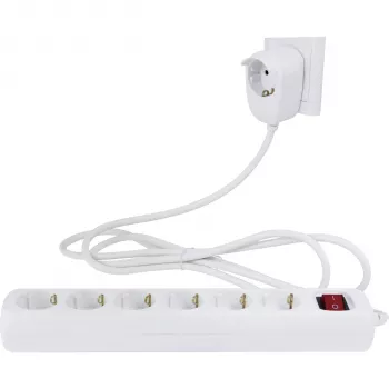 REV Powersplit Multiprise 6+1 prises avec interrupteur, câble 2 m, blanc