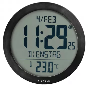 KIENZLE Horloge murale radio-pilotée DCF avec affichage de la température ambiante, noire