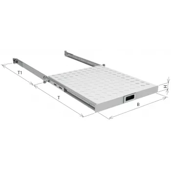 Tablette extractible EFB 19 pouces 1U, profondeur 550-650 mm, charge admissible 30 kg, RAL7035 gris clair