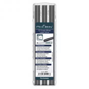 Mines de recharge Pica Big Dry All Weather pour crayon de marquage en profondeur 2.0, graphite noir, lot de 12
