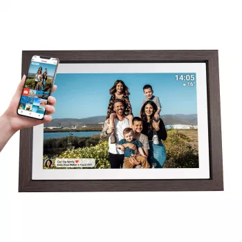 Cadre photo numérique Denver PFF-1040DW DARK WOOD 10,1 pouces écran tactile IPS cadre en bois FRAMEO