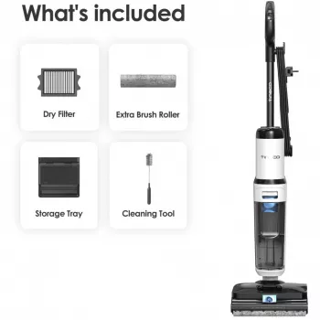 Aspirateur eau et poussière, balai et nettoyeur vapeur 2 en 1 Tineco Floor One S6 Stretch Steam Plus, sans fil, 35 min d'autonomie, réservoir d'eau propre 0,8 L, réservoir d'eau sale 0,72 L, auto-nettoyage, écran LCD, capteur iLoop, posable à plat à 180°, pour sols durs