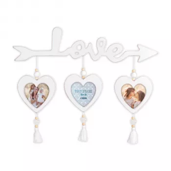 ZEP Delia cadre photo triple 3x9x9 cm en bois blanc cœurs RE366