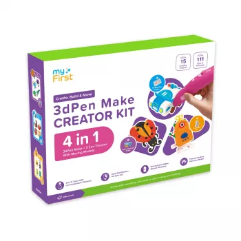 Kit créatif myFirst 3dPen Make Creator - Ensemble de stylo 3D avec 3 sets de pochoirs thématiques, 3 modèles mobiles et filaments PCL (rouge)