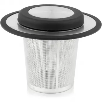 Filtre à thé universel Bredemeijer avec couvercle empilable, petit 1491 - acier inoxydable, noir, maille fine