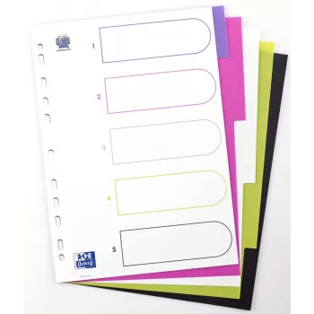 Oxford myColour Intercalaires de classeur A4 format complet vierges 5 parties couleurs assorties