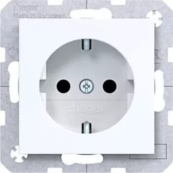 Hager WAS1200WG prise SCHUKO 1 poste blanc clair bornes à insertion protection contre les contacts renforcée