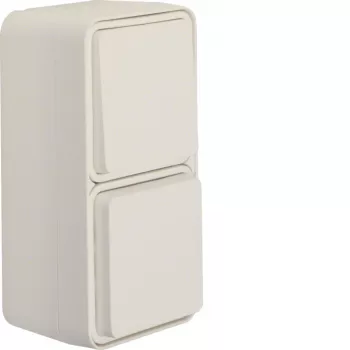Inverseur/prise SCHUKO Hager WNC080B avec couvercle rabattable en saillie vertical blanc polaire