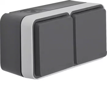 Prise SCHUKO Hager WNC142 en saillie 2 postes horizontale avec couvercle rabattable, gris