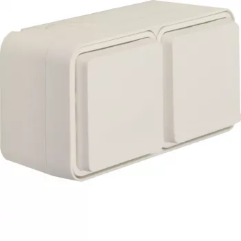 Prise SCHUKO Hager WNC142B 2 postes en saillie horizontale avec couvercle rabattable blanc polaire