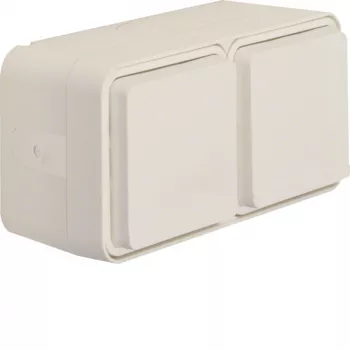 Prise SCHUKO Hager WNC144B en saillie 2 postes horizontale IP55 avec couvercle rabattable, blanc polaire