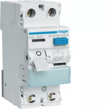 Interrupteur différentiel Hager CDS263D 2 pôles 63A 30mA type A 6kA QuickConnect