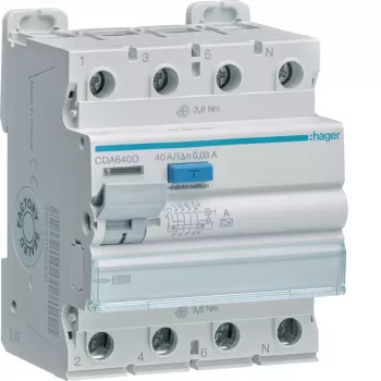 Interrupteur différentiel HAGER CDA640D 4P 10kA 40A 30mA type A